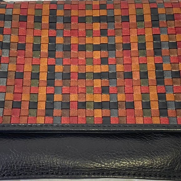 Vera Pelle Weave Woven Genuine Leather Crossbody Bag Multicolor Magnetic Flap - Picture 7 of 15